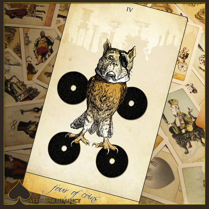 Attic Cartomancy - Card of the Day - The Isidore Tarot Four of Coins